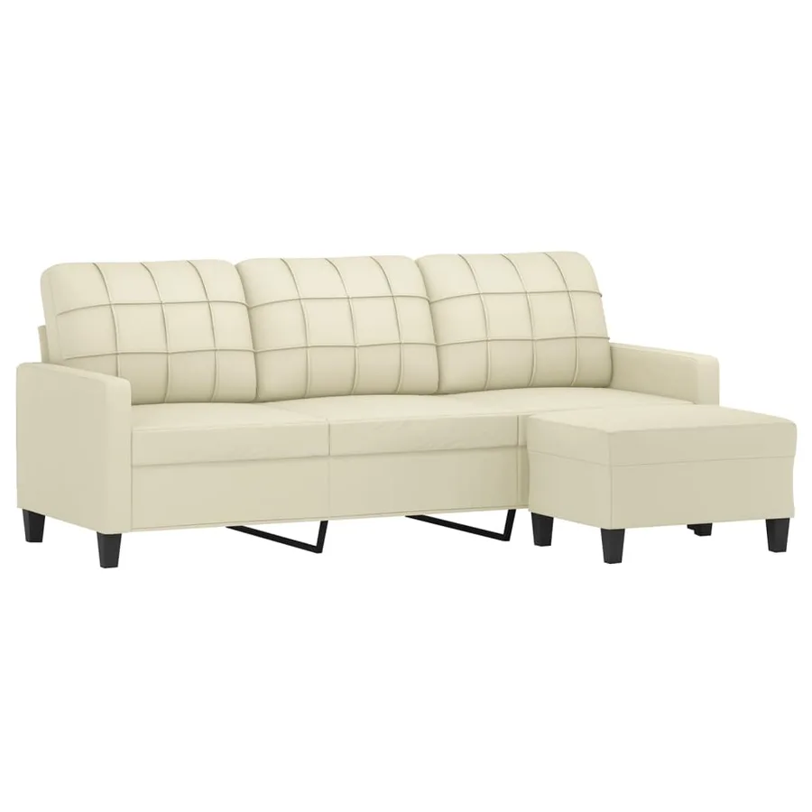 Canapé à 3 places avec repose-pieds Crème 180 cm Similicuir - 3