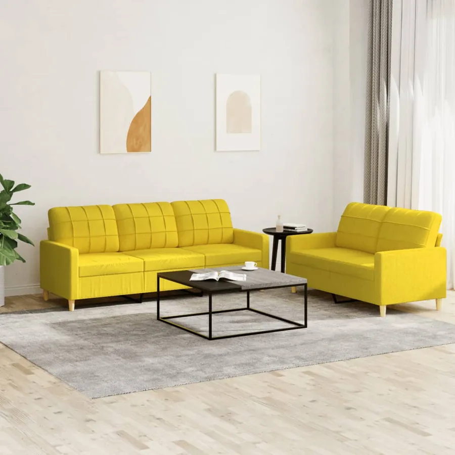 Ensemble de canapés 2 pcs avec coussins Jaune clair Tissu