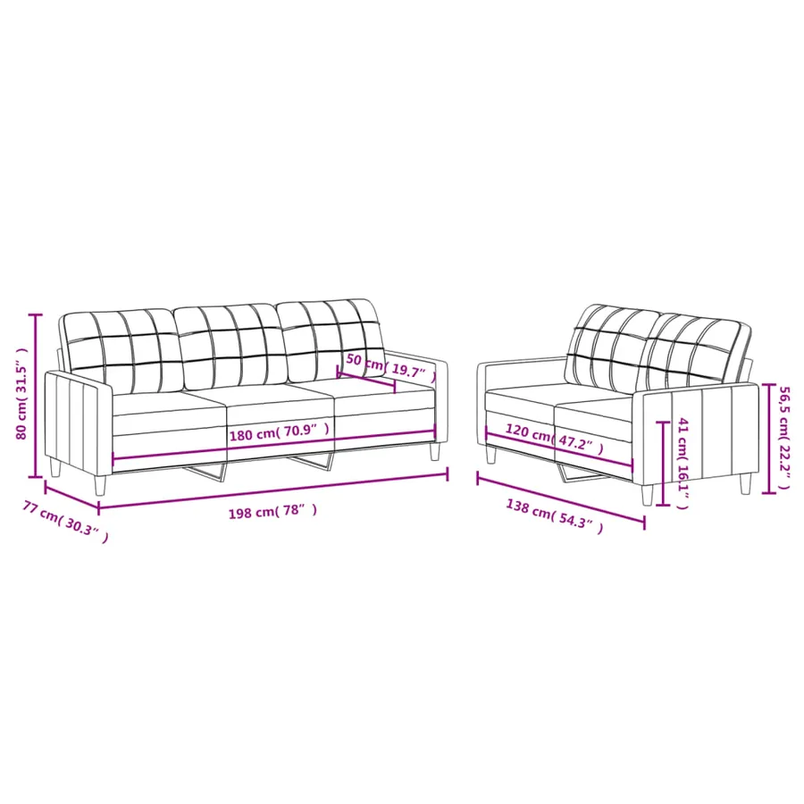 Ensemble de canapés 2 pcs avec coussins Jaune clair Tissu - 6