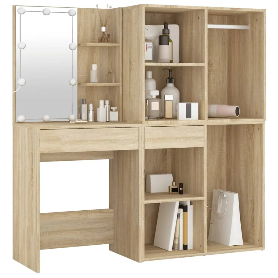 Coiffeuse à LED avec 2 armoires Chêne sonoma Bois d'ingénierie - 3
