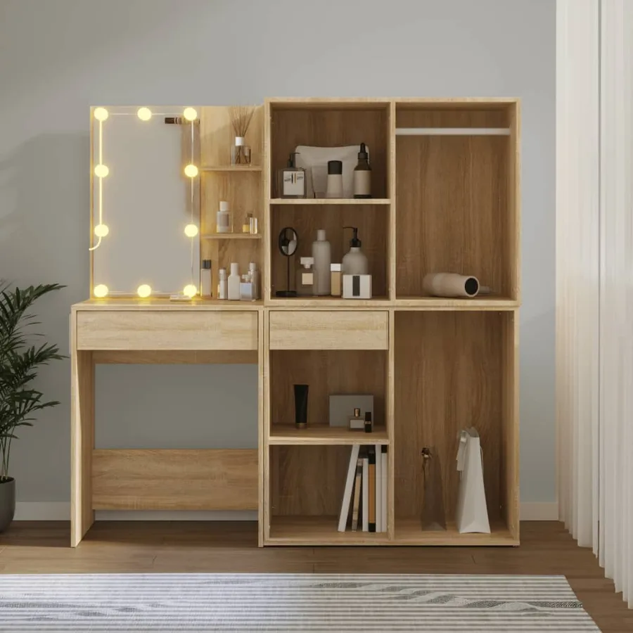 Coiffeuse à LED avec 2 armoires Chêne sonoma Bois d'ingénierie - 4