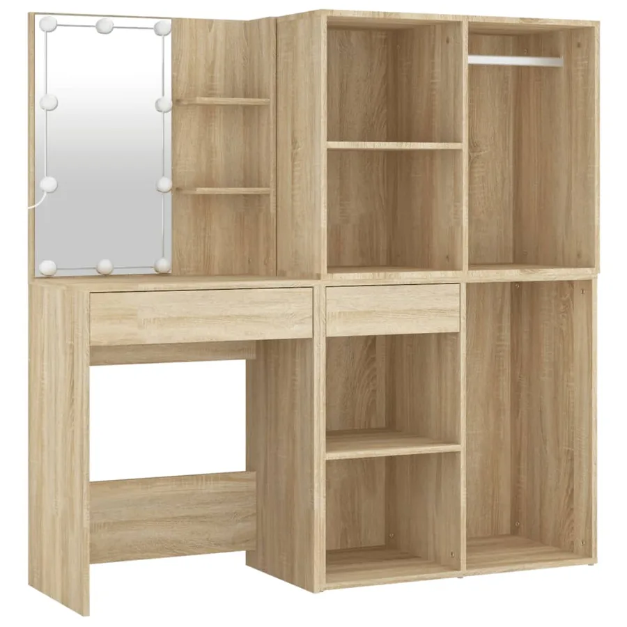 Coiffeuse à LED avec 2 armoires Chêne sonoma Bois d'ingénierie - 7