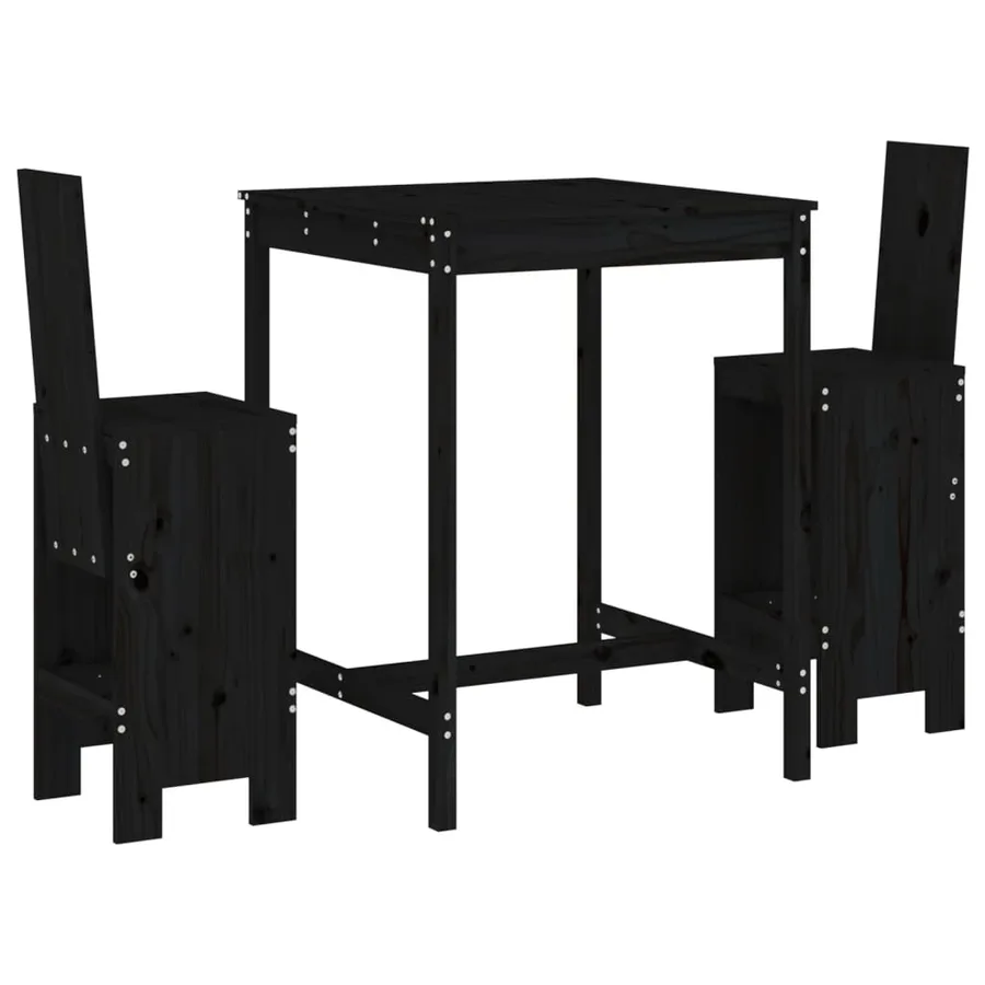 Ensemble de bar de jardin 3 pcs noir bois de pin massif - 2