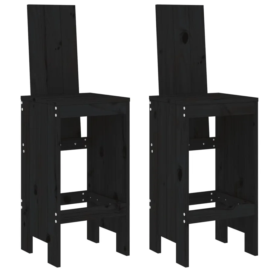 Ensemble de bar de jardin 3 pcs noir bois de pin massif - 3