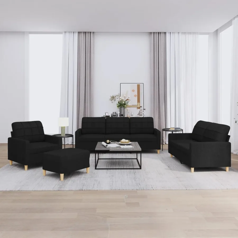 Ensemble de canapés 4 pcs avec coussins Noir Tissu