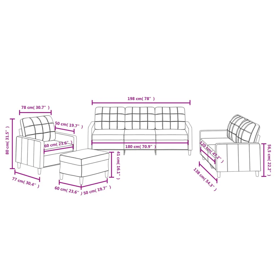 Ensemble de canapés 4 pcs avec coussins Noir Tissu - 10