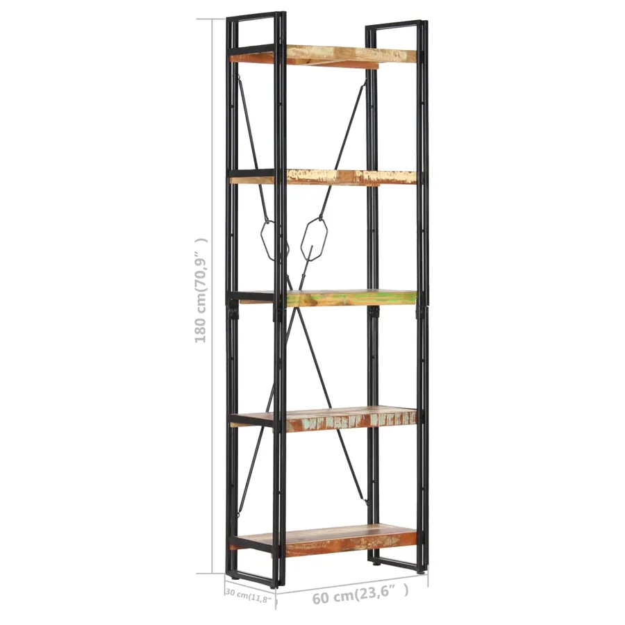 Bibliothèque 5 niveaux 60x30x180 cm Bois solide de récupération - 6