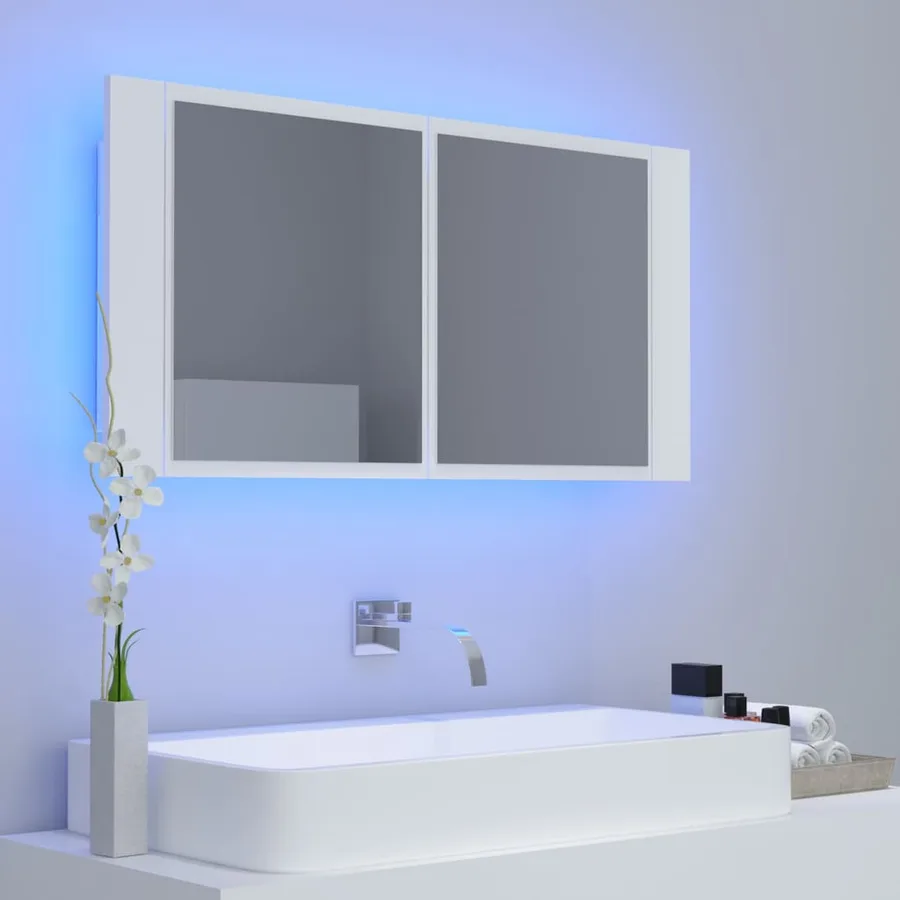 Armoire salle de bain à miroir LED Blanc 90x12x45 cm Acrylique - 3
