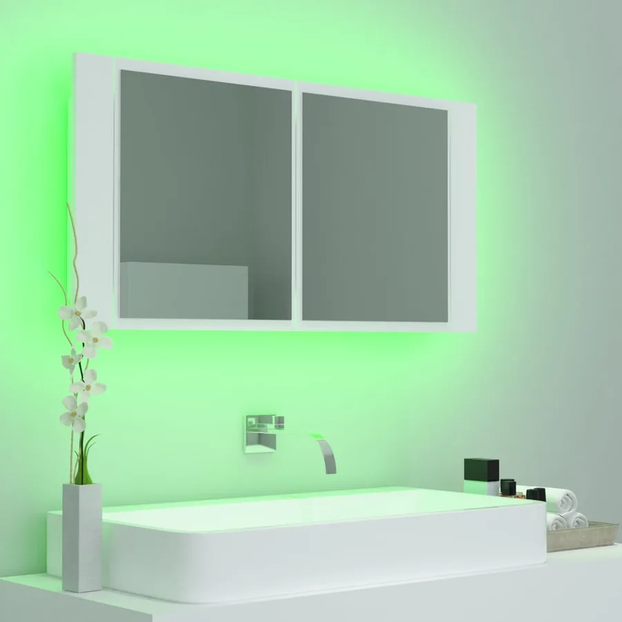 Armoire salle de bain à miroir LED Blanc 90x12x45 cm Acrylique - 4