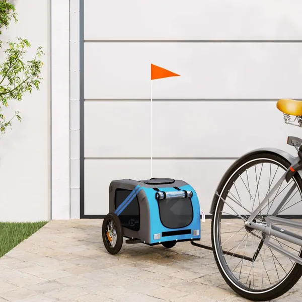 Remorque de vélo pour animaux de compagnie bleu et gris