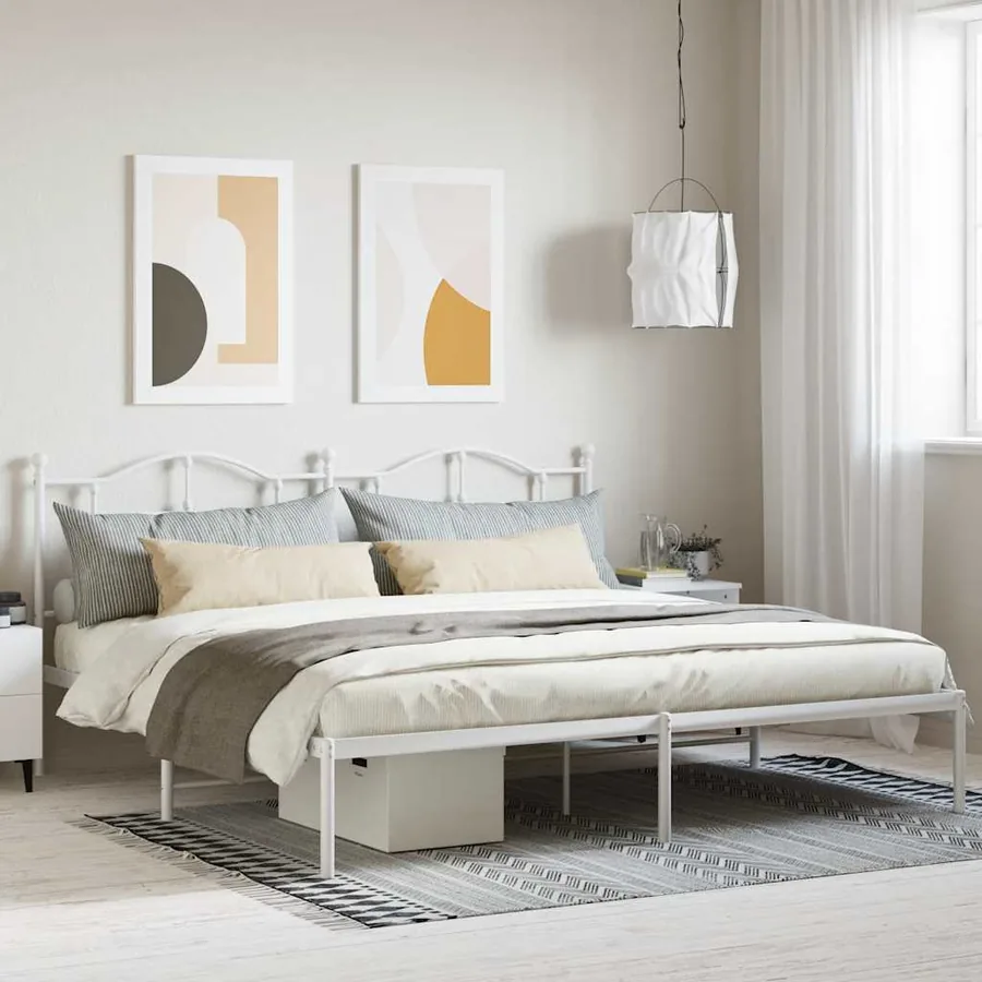 Cadre de lit métal sans matelas et tête de lit blanc 200x200 cm