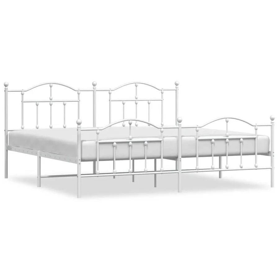 Cadre de lit métal sans matelas et pied de lit blanc 193x203 cm - 2