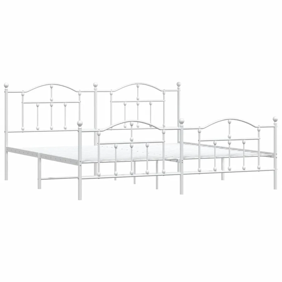 Cadre de lit métal sans matelas et pied de lit blanc 193x203 cm - 3