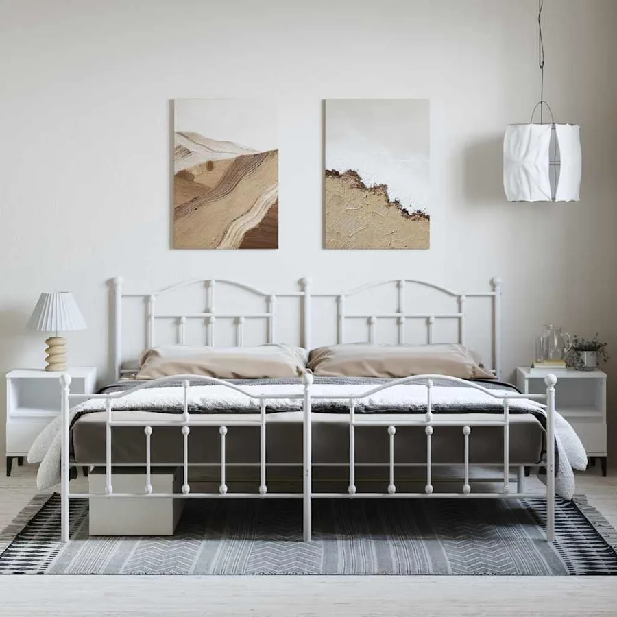 Cadre de lit métal sans matelas et pied de lit blanc 193x203 cm - 4