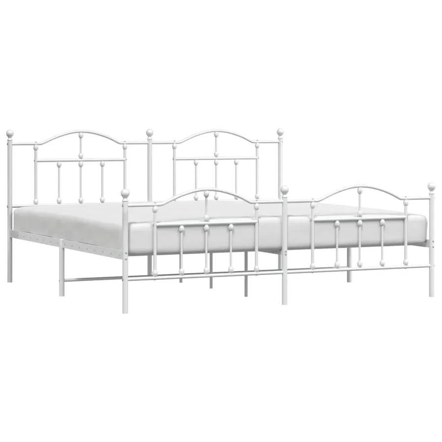 Cadre de lit métal sans matelas et pied de lit blanc 193x203 cm - 5