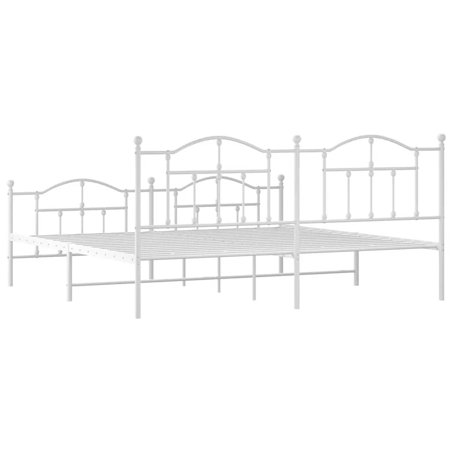 Cadre de lit métal sans matelas et pied de lit blanc 193x203 cm - 8