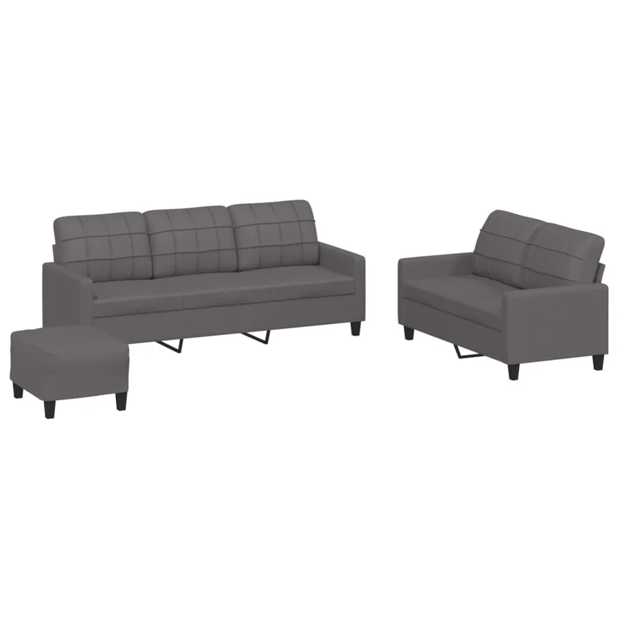 Ensemble de canapés 3 pcs avec coussins Gris Similicuir - 2
