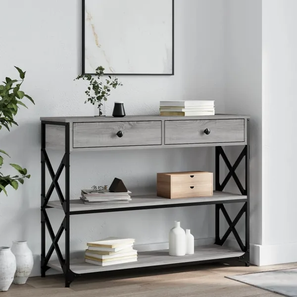Table console sonoma gris 100x28x75 cm bois d'ingénierie
