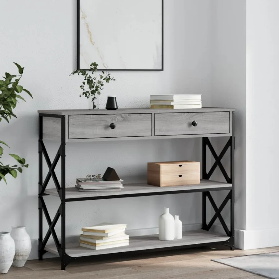 Table console sonoma gris 100x28x75 cm bois d'ingénierie