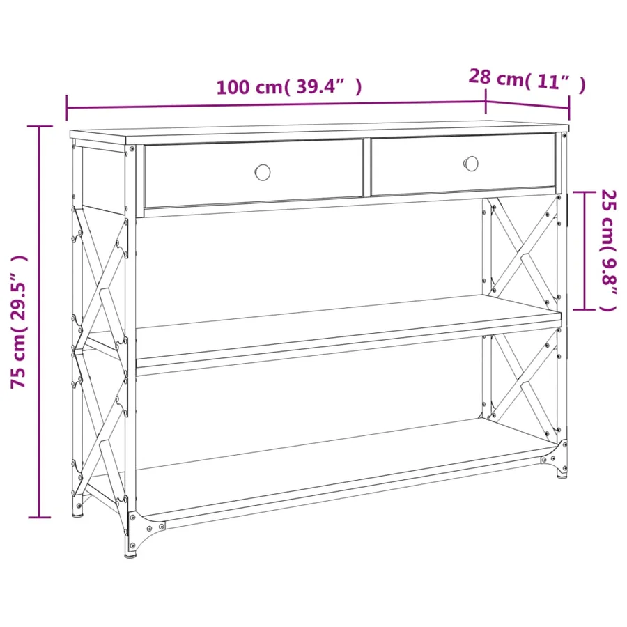 Table console sonoma gris 100x28x75 cm bois d'ingénierie - 11