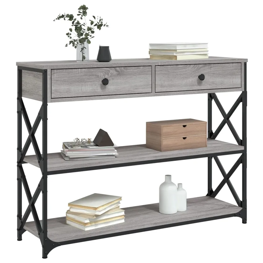 Table console sonoma gris 100x28x75 cm bois d'ingénierie - 3