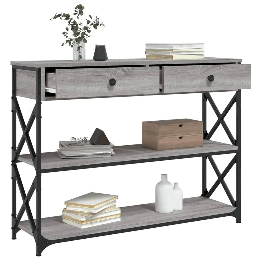 Table console sonoma gris 100x28x75 cm bois d'ingénierie - 4