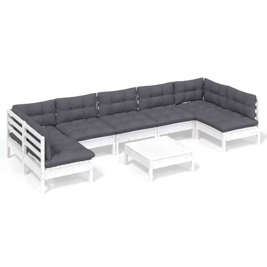 Salon de jardin 8 pcs avec coussins blanc bois de pin massif - 2