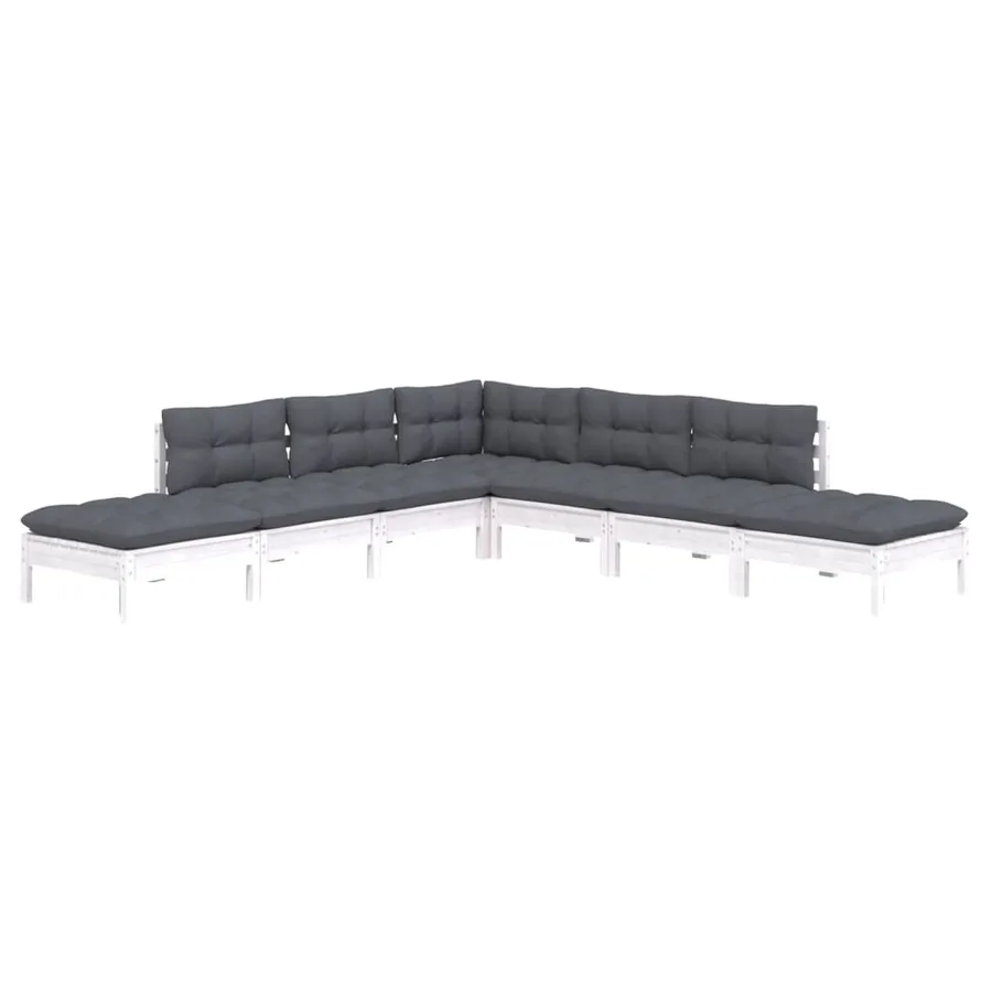 Salon de jardin 7 pcs avec coussins blanc bois de pin - 3