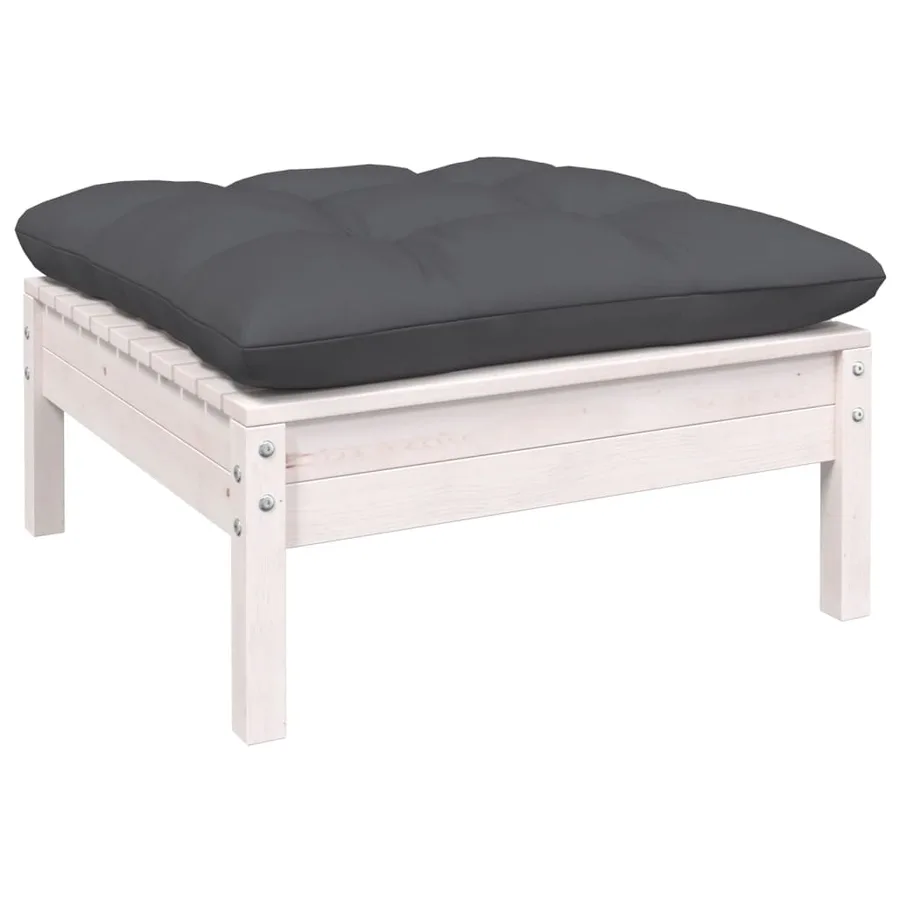 Salon de jardin 7 pcs avec coussins blanc bois de pin - 6