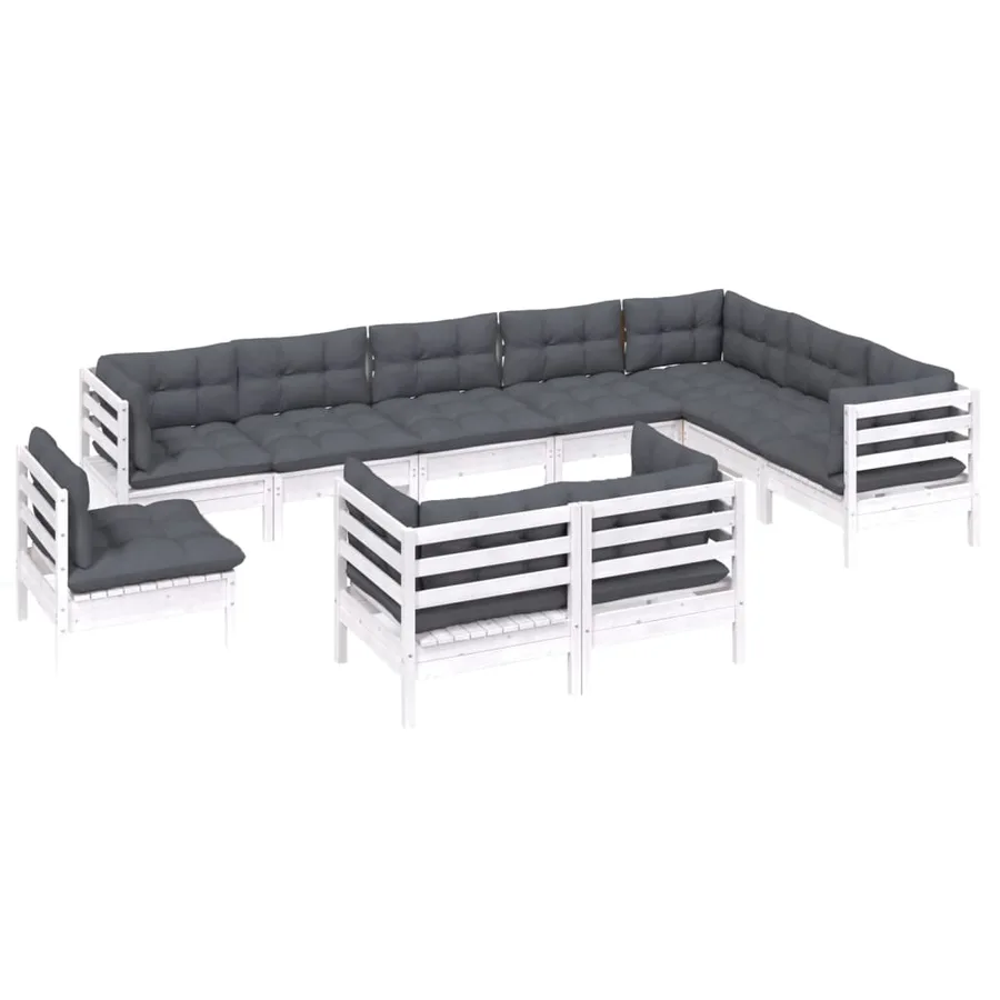 Salon de jardin 10 pcs avec coussins blanc bois de pin massif - 3