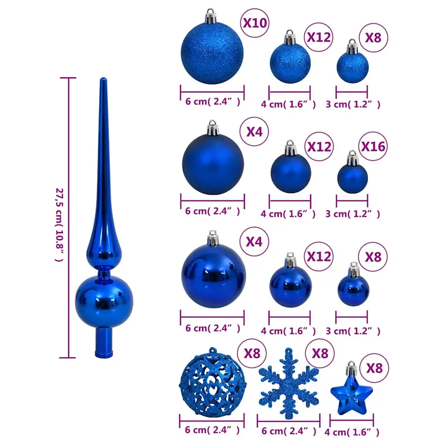 Ensemble de boules de Noël 111 pièces bleu polystyrène - 12