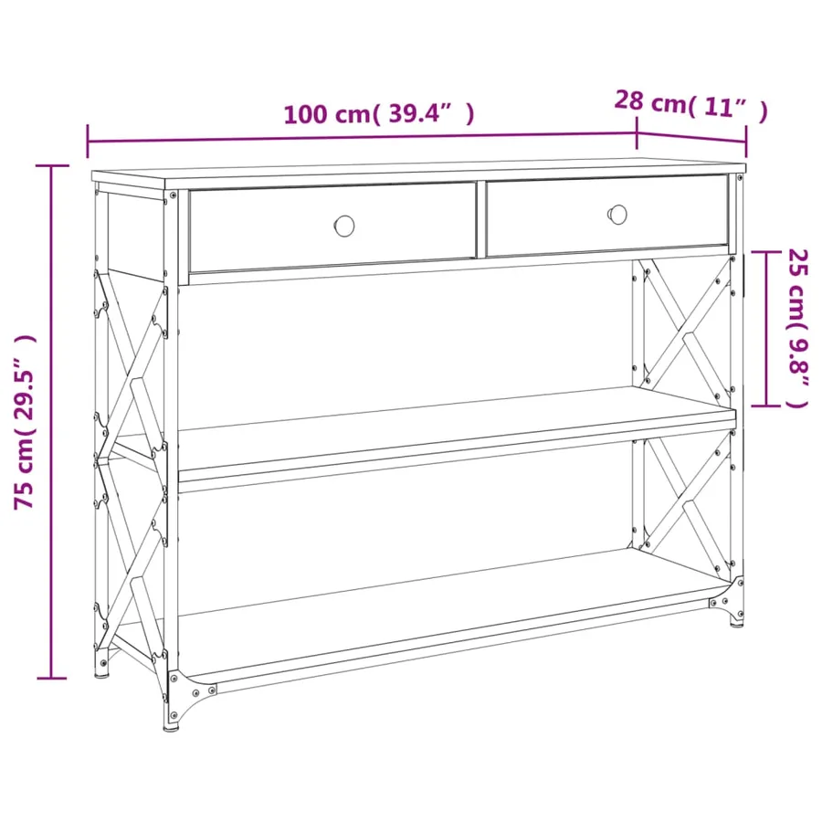 Table console chêne sonoma 100x28x75 cm bois d'ingénierie - 11