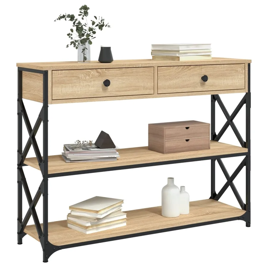 Table console chêne sonoma 100x28x75 cm bois d'ingénierie - 3