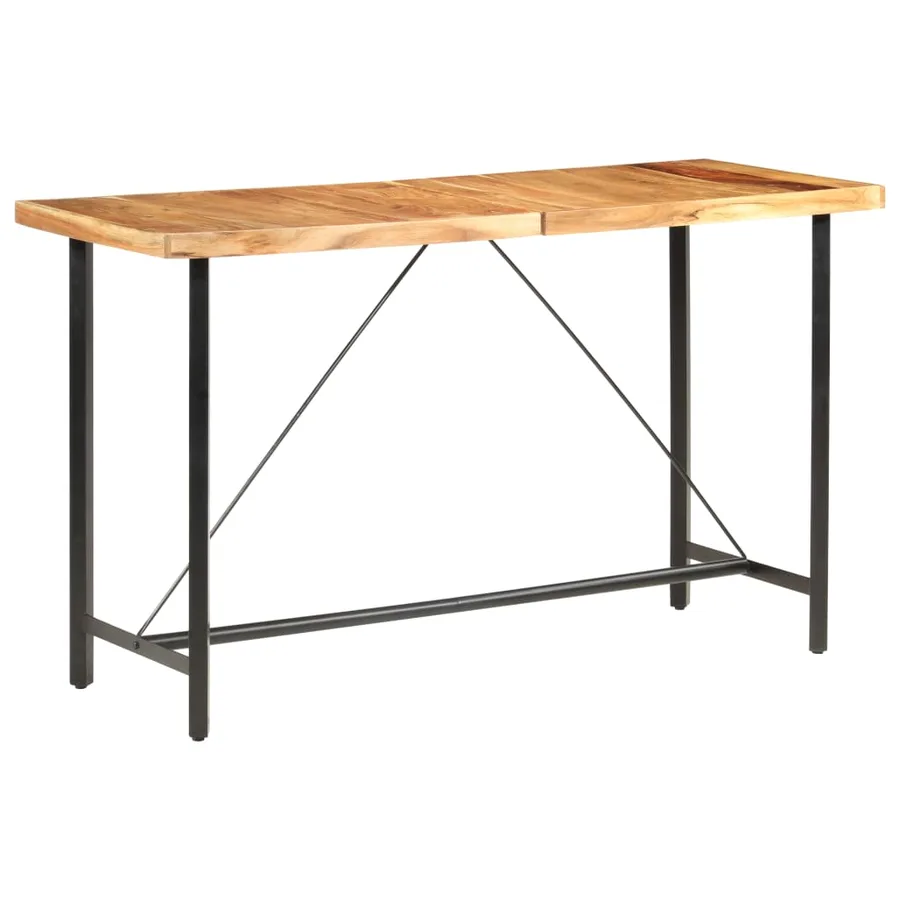 Ensemble de bar 9 pcs Bois d'acacia solide et cuir véritable - 18