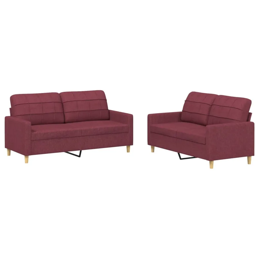 Ensemble de canapés 2 pcs avec coussins Rouge bordeaux Tissu - 2