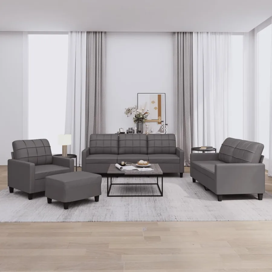 Ensemble de canapés 4 pcs avec coussins Gris Similicuir