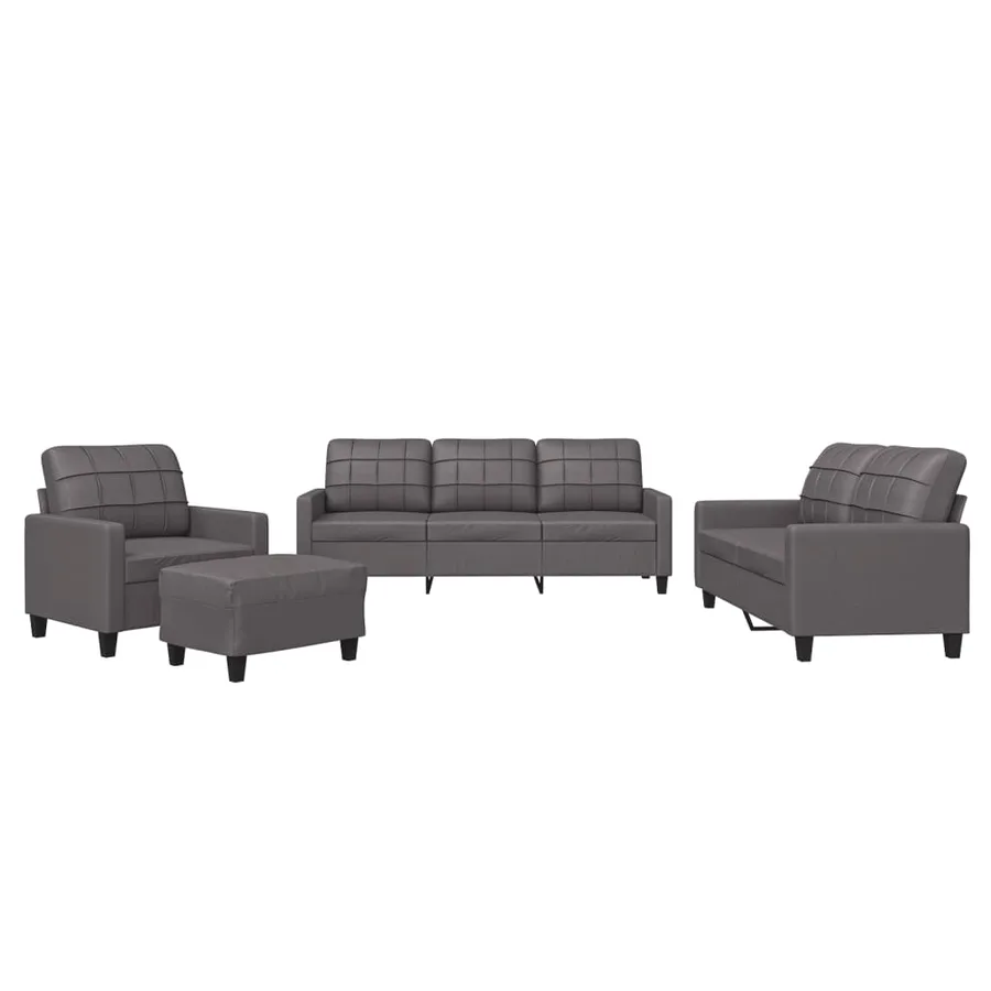 Ensemble de canapés 4 pcs avec coussins Gris Similicuir - 2