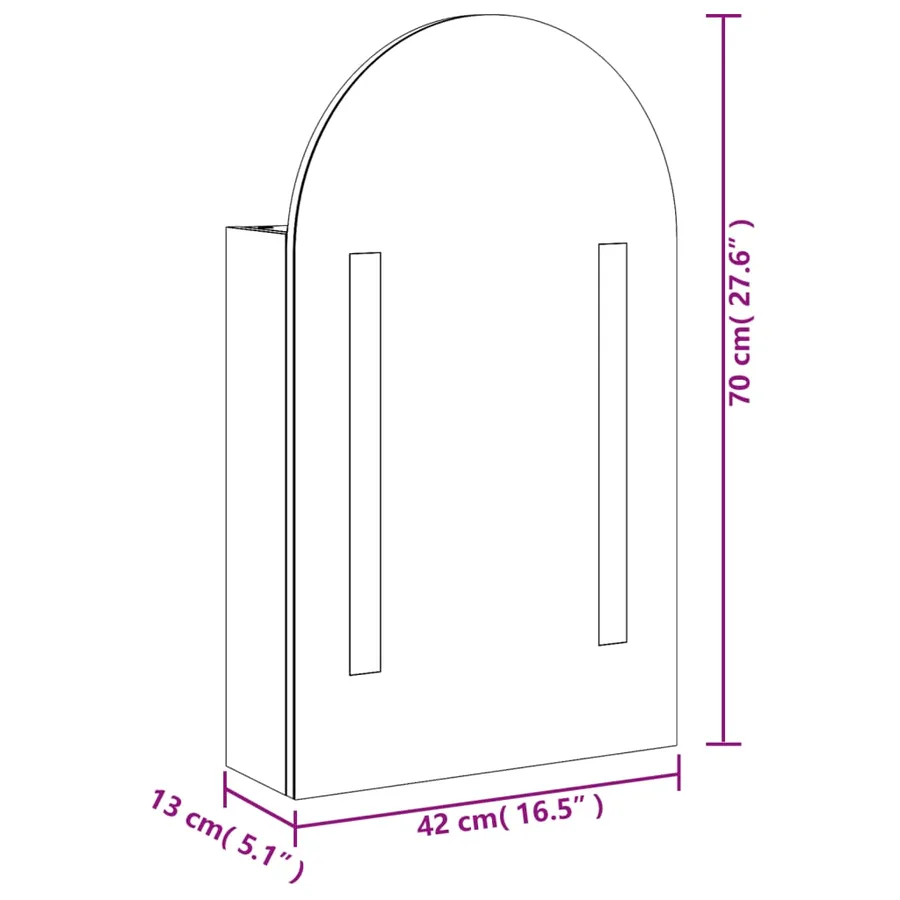 Armoire de bain à miroir avec LED arquée gris 42x13x70 cm - 13