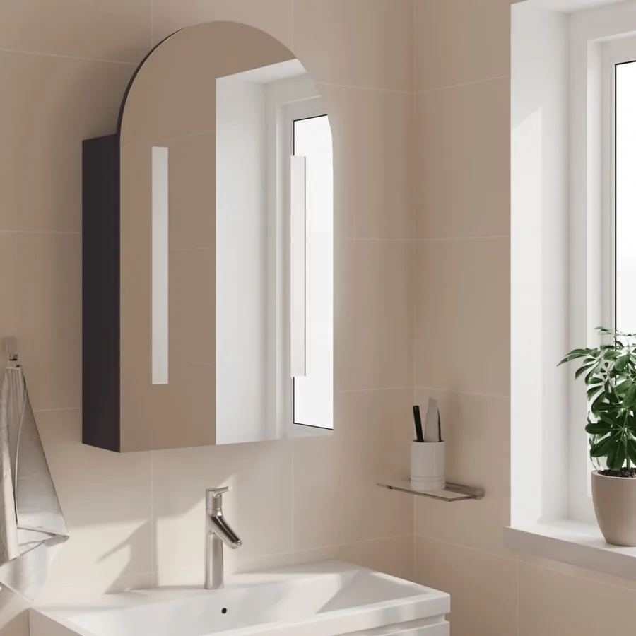 Armoire de bain à miroir avec LED arquée gris 42x13x70 cm - 3