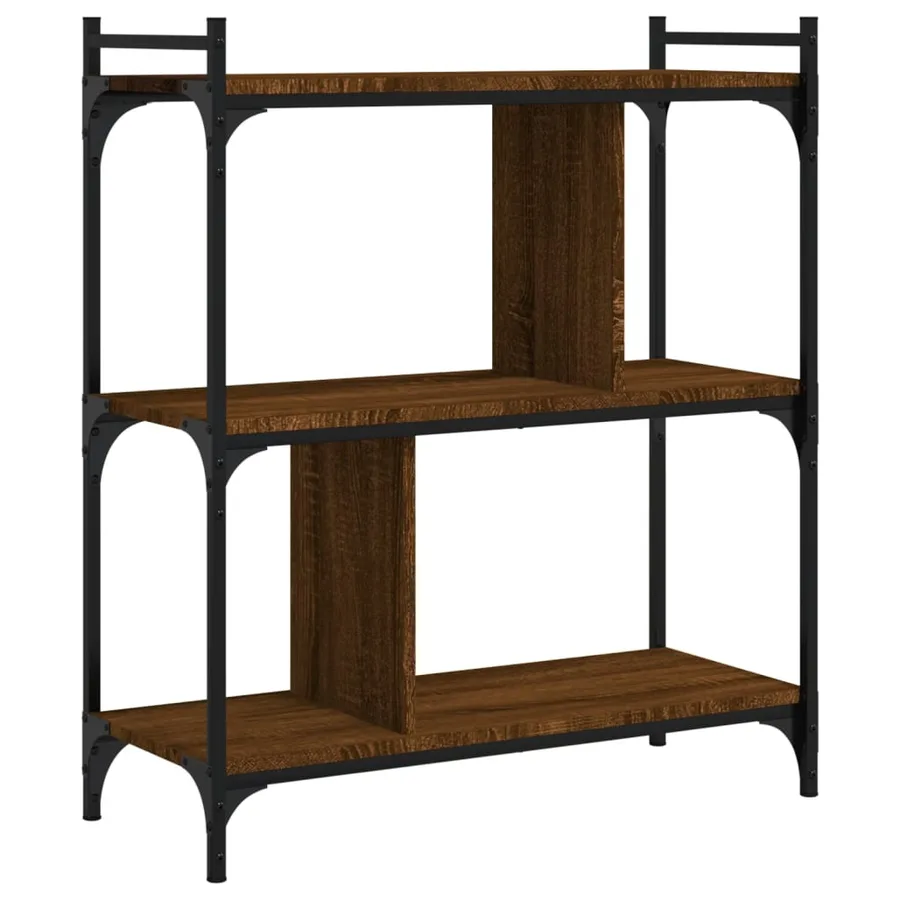 Bibliothèque 3 niveaux chêne brun 76x32x88 cm bois d'ingénierie - 2