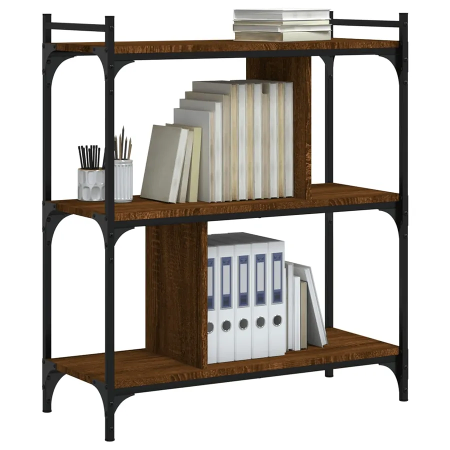 Bibliothèque 3 niveaux chêne brun 76x32x88 cm bois d'ingénierie - 6