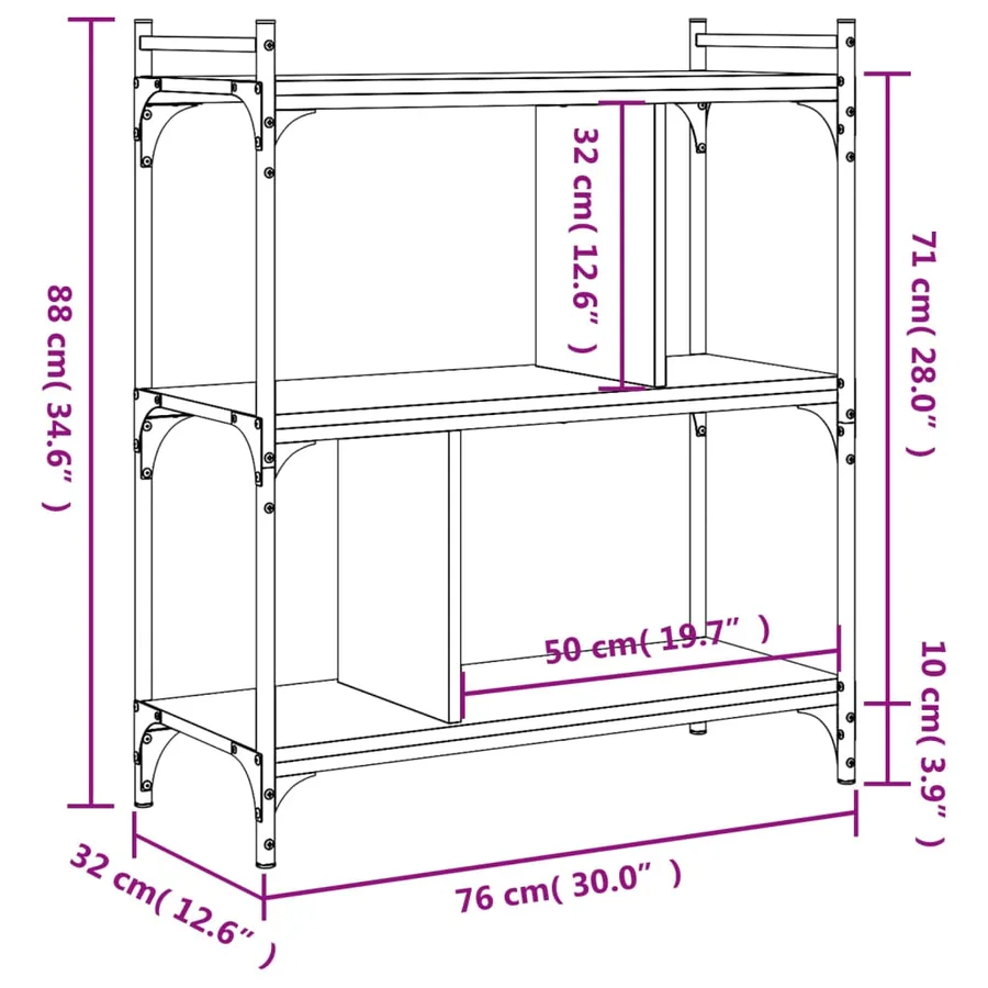 Bibliothèque 3 niveaux chêne brun 76x32x88 cm bois d'ingénierie - 9