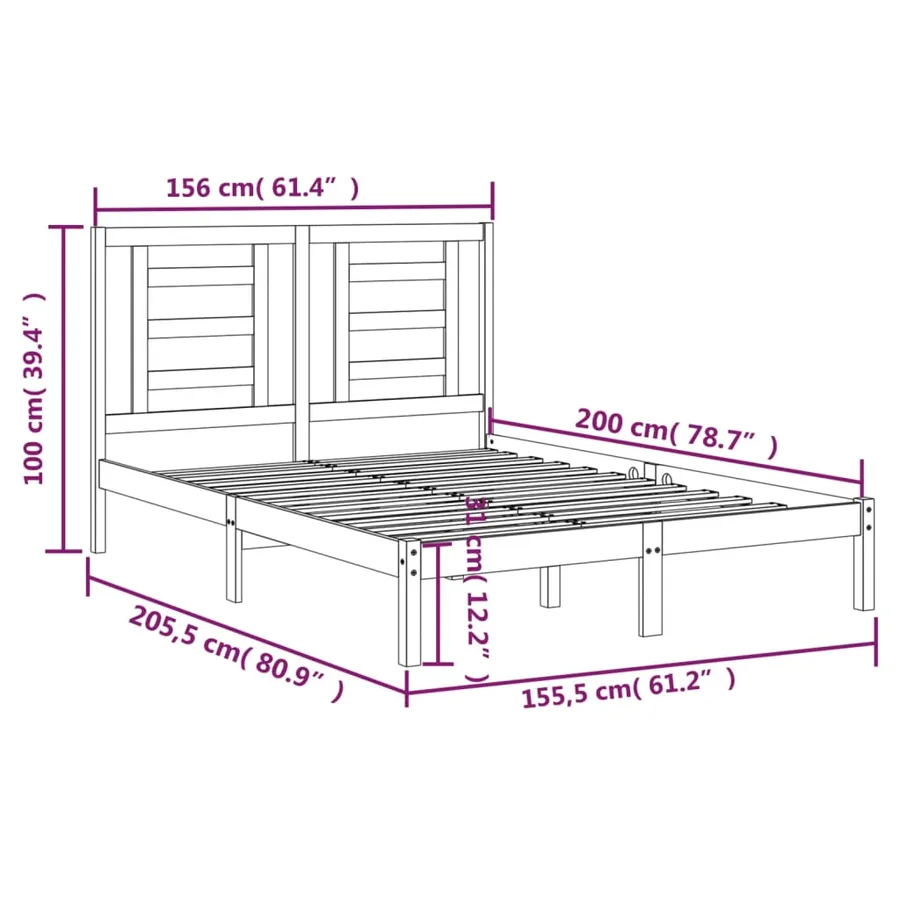 Cadre de lit sans matelas 150x200 cm bois de pin massif - 6