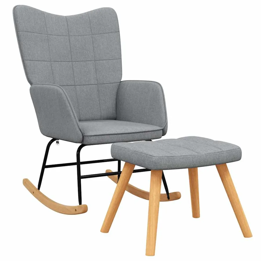 Chaise à bascule avec tabouret Gris clair Tissu - 2