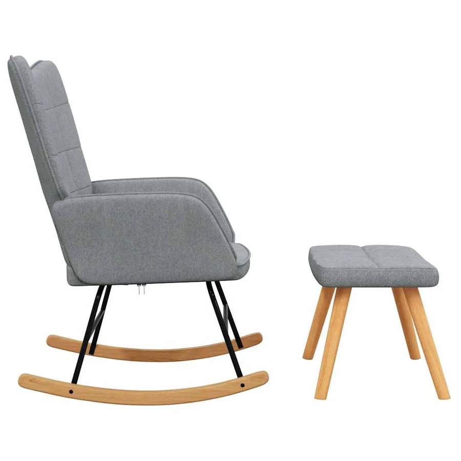 Chaise à bascule avec tabouret Gris clair Tissu - 5