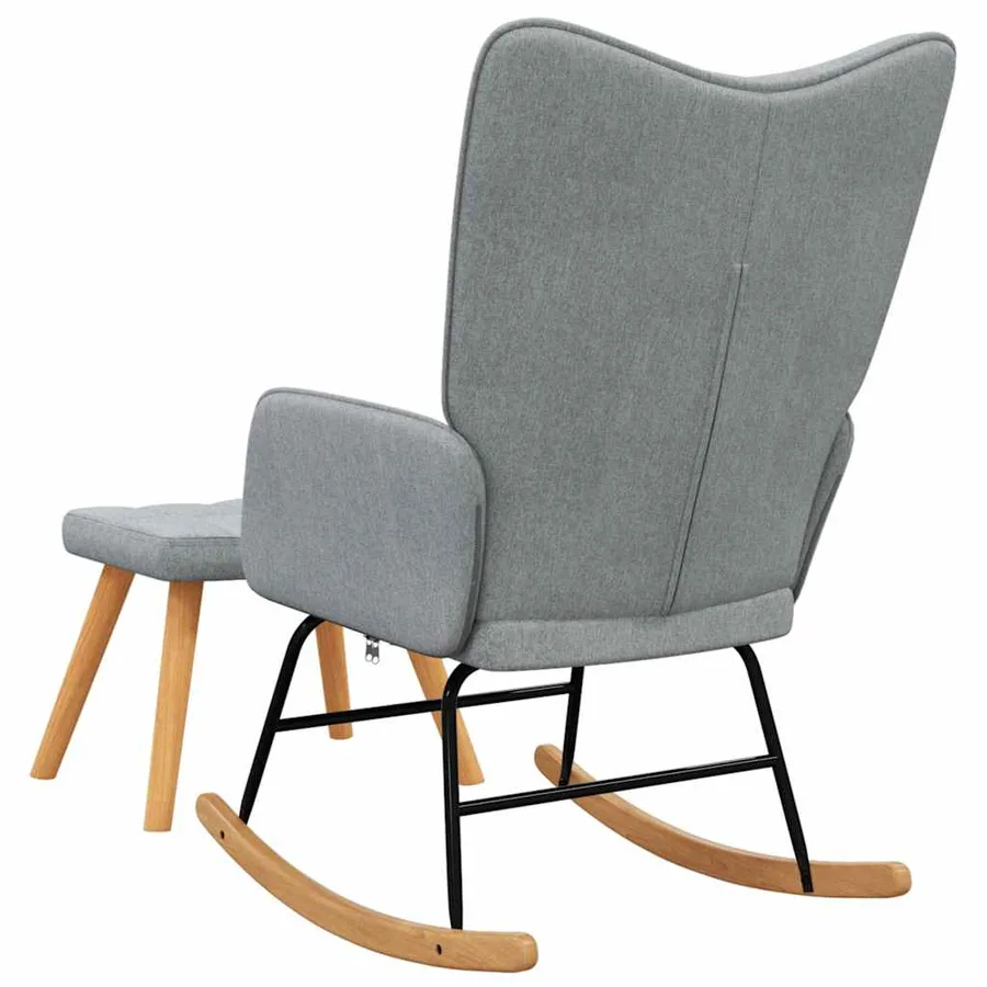 Chaise à bascule avec tabouret Gris clair Tissu - 6