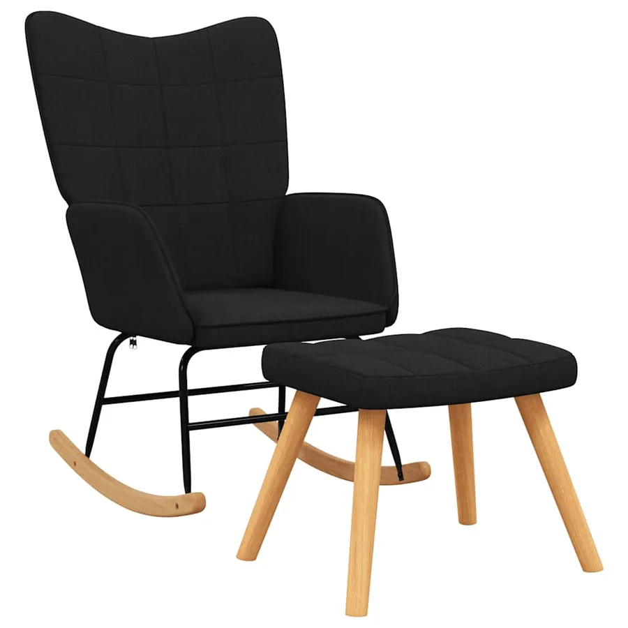 Chaise à bascule avec tabouret Noir Tissu - 2