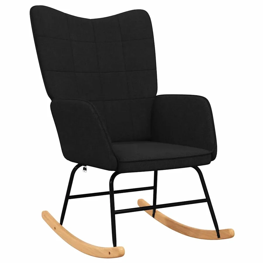 Chaise à bascule avec tabouret Noir Tissu - 4