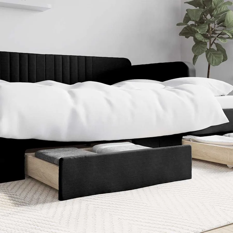 Tiroirs de lit 2 pcs noir bois d'ingénierie et similicuir