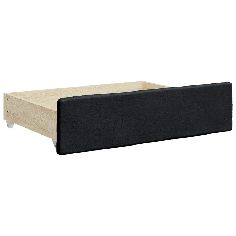 Tiroirs de lit 2 pcs noir bois d'ingénierie et similicuir - 3